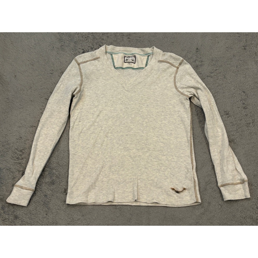 Diesel Co Mens V-Neck Waffle Knit Thermal Long Sleeve Shirt Gray Cotton L